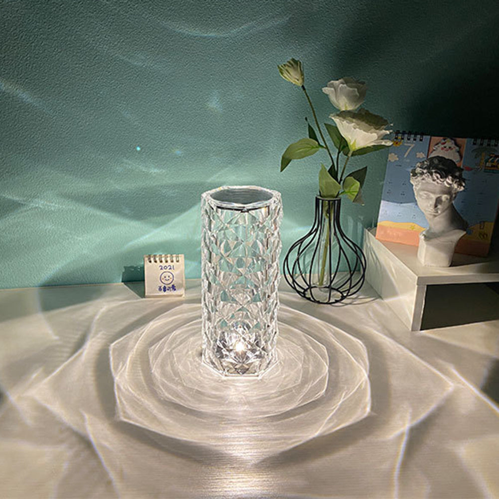 Nordic Crystal Lamp USB Table Lamps Bedroom Touch Dimming Atmosphere Diamond Night Light Rose Projector Lamp Decor - Astoxia Official