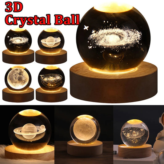 LED Night Light Galaxy Crystal Ball Table Lamp 3D Planet Moon Lamp Bedroom Home Decor For Kids Party Children Birthday Gifts - Astoxia Official