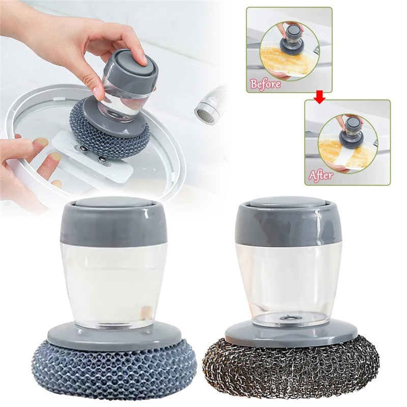 Kitchen Soap Dispensing Palm Brush Cleaner Push-type Brush Kitchen Detergent Tools - Astoxia Official