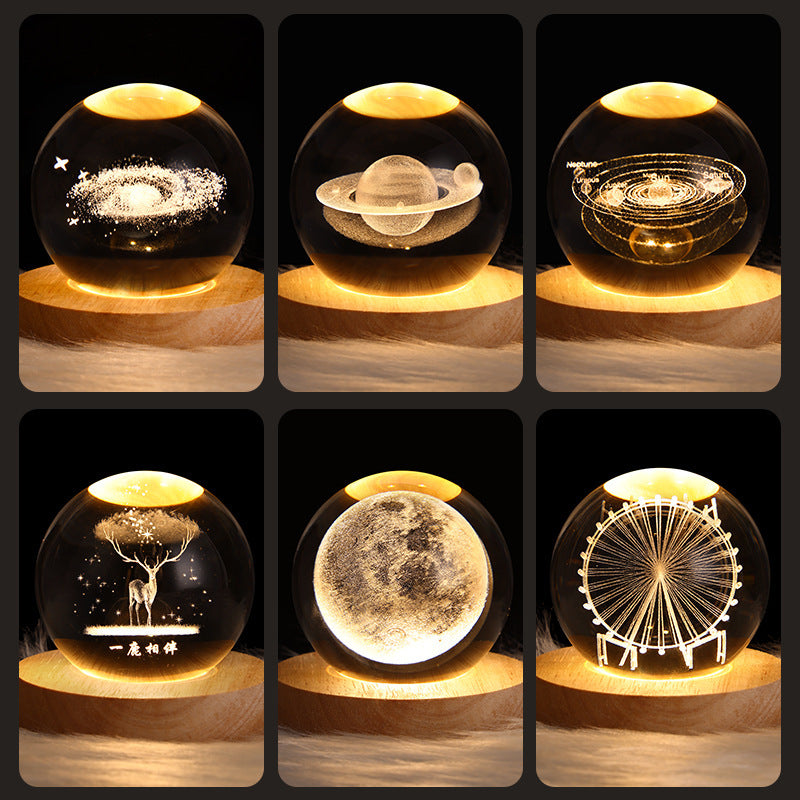 LED Night Light Galaxy Crystal Ball Table Lamp 3D Planet Moon Lamp Bedroom Home Decor For Kids Party Children Birthday Gifts - Astoxia Official
